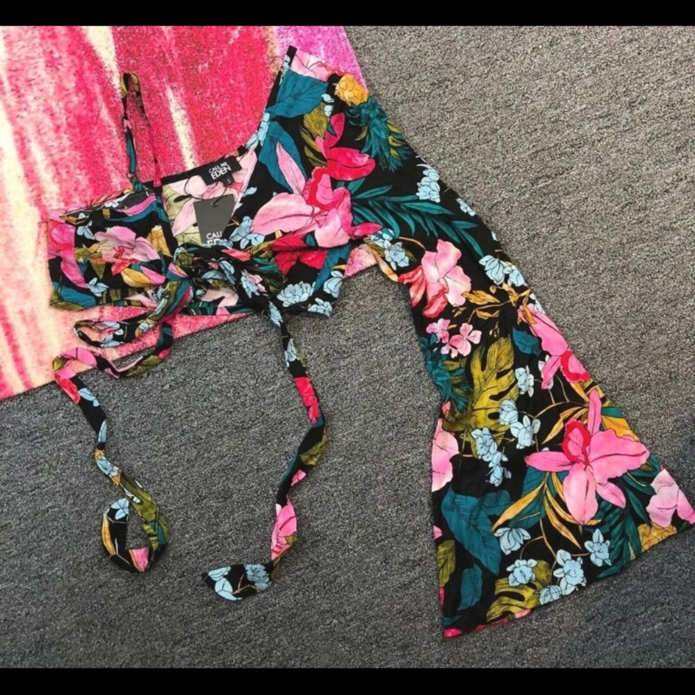 Call Me Eden Floral Print Cropped Wrap Top